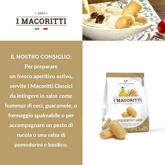 Do you want a fresh summer aperitif?  Follow our advice and serve I Macoritti with many delicious sauces to dip.  You can accompany it all with ...