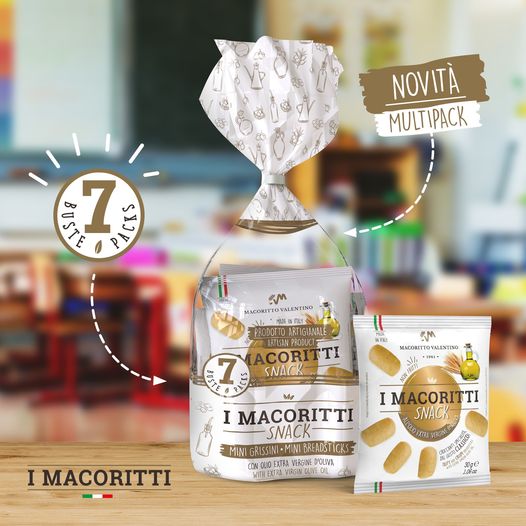 Approfitta della nuova confezione #Multipack de #iMacoritti #Snack: una pratica busta clip autoportante contenente 7 buste da 30g de I Macoritti Snack...